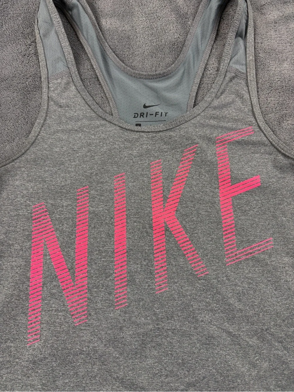 Nike Gray Racerback Tank with Pink Logo size S